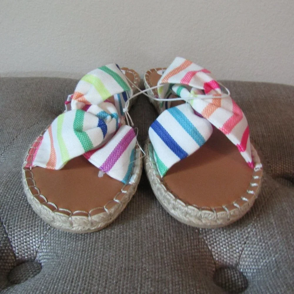 Olivia Miller Multicolor Striped Bow Espadrille Slide Sandals